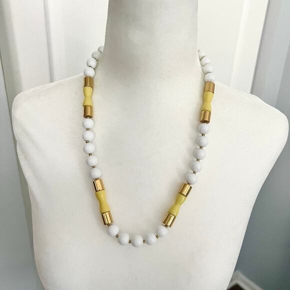 Vintage Napier Yellow, White, and Gold Chunky Beaded Necklace - Picture 1 of 5